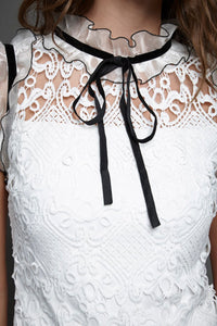 WHITE LACE W/ BLACK & WHITE ORGANZA DETAIL DRESS