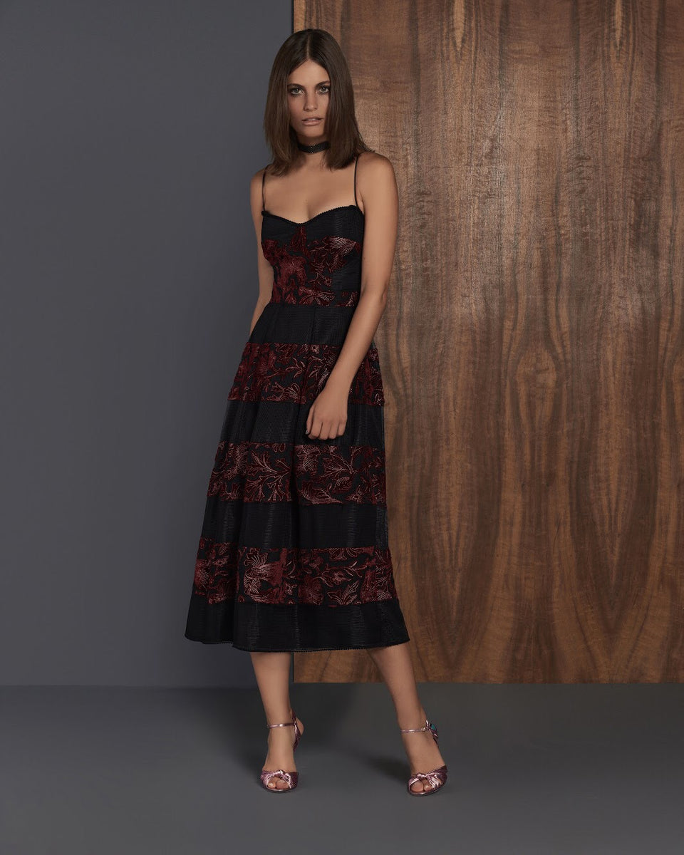 Black & Burgundy velvet and net dress  Out Here