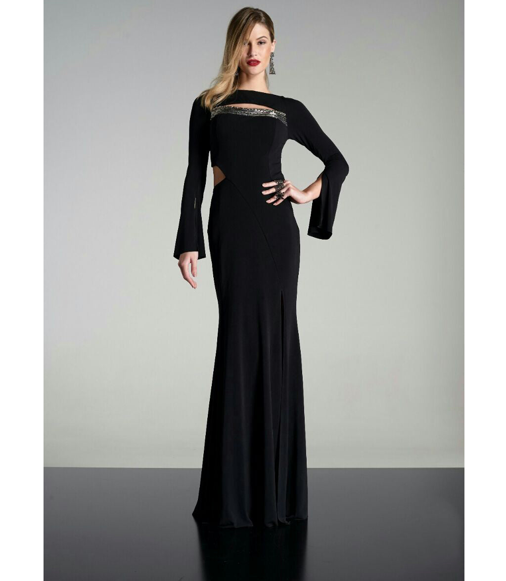 Black Long Sleeve Beaded Dress