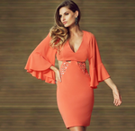 Orange Beaded Flare Sleeve Dress | Xtra Small |
