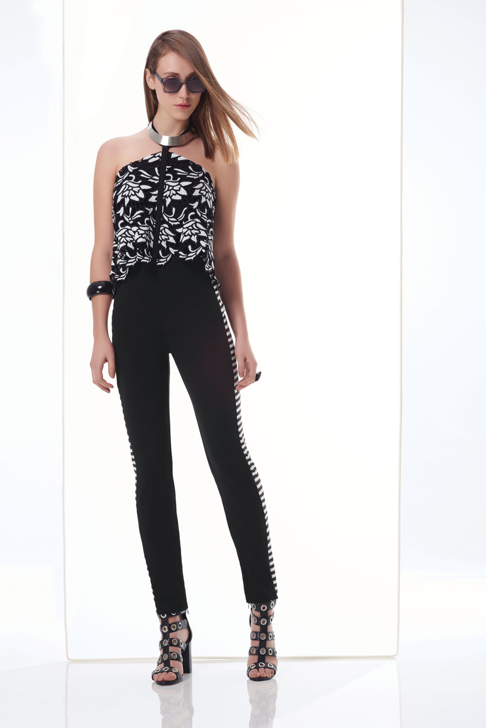Black & White Halter Lace Jumpsuit | Medium |