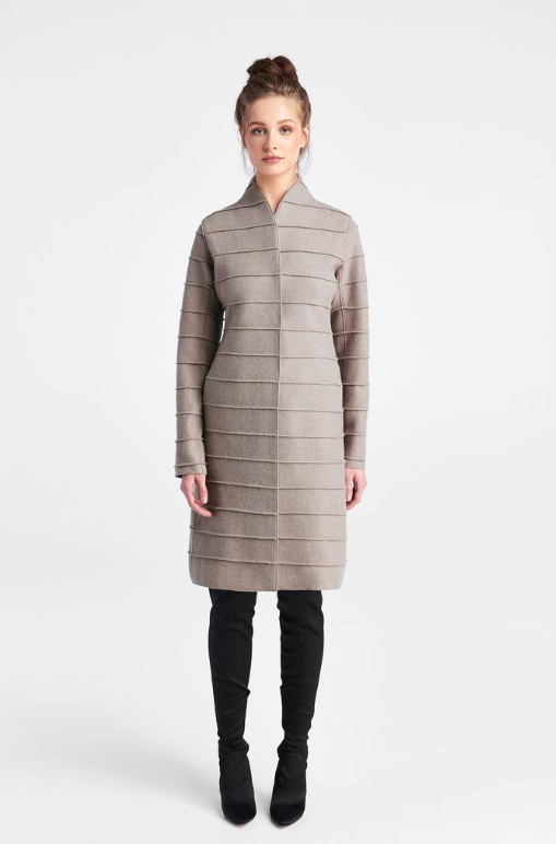 MID LENGTH COAT WITH RIBBED DETAIL