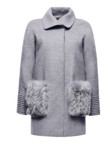 Raglan Sleeve Straight Cut Coat w/Fur Pockets in Shale Grey