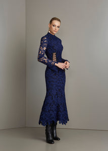 Navy blue lace long sleeves dress