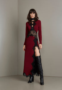 Burgundy & black lace long sleeves dress