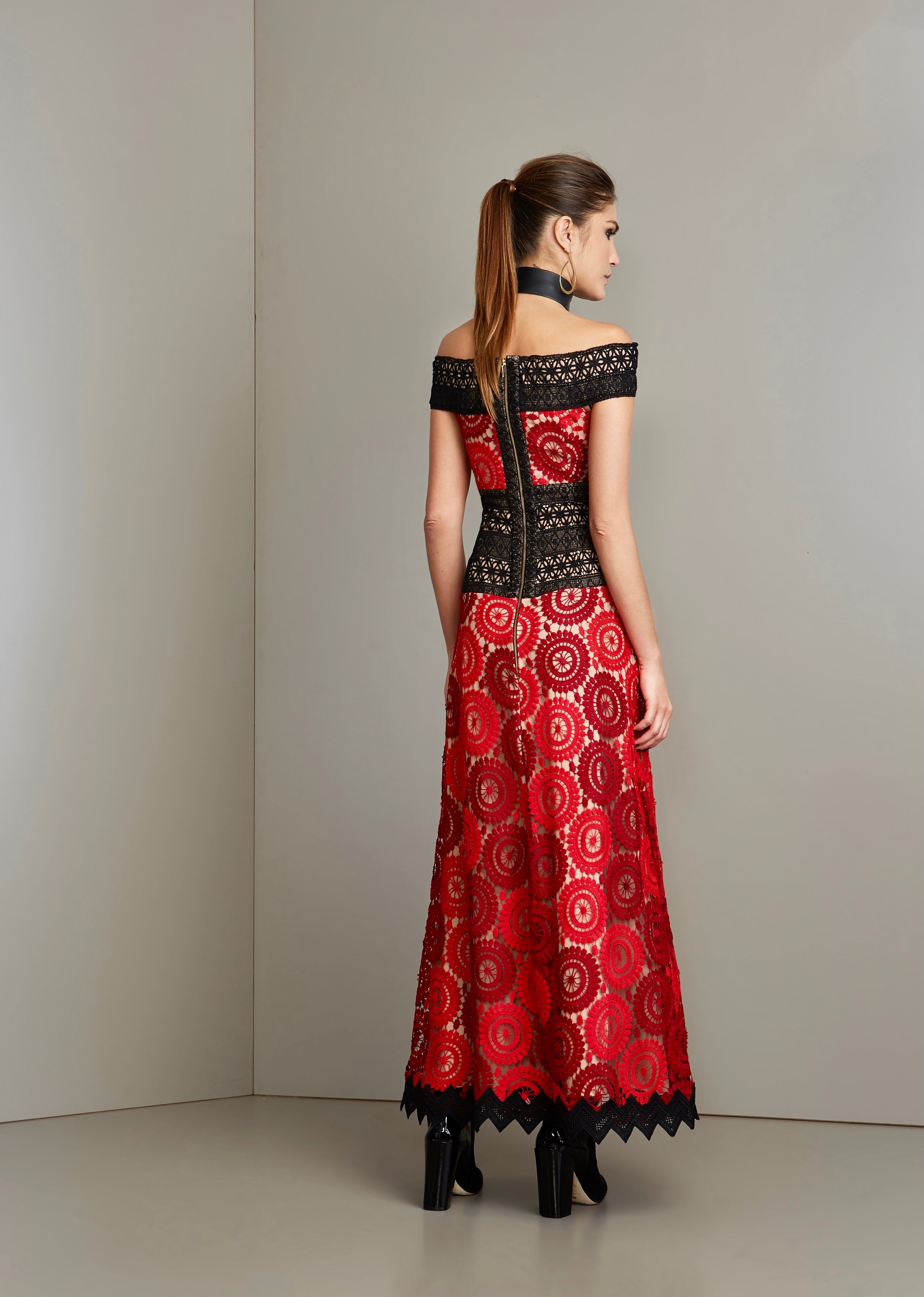 RED BURGUNDY & BLACK LACE GOWN