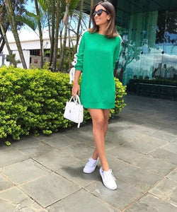 Green sweater dress with buttons arms detail