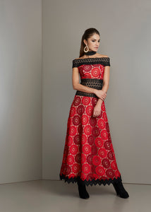 RED BURGUNDY & BLACK LACE GOWN