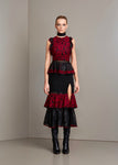 RED & BLACK LACE RUFFLE SLEEVES MID DRESS
